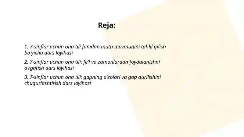 7-sinflar uchun ona tili fanidan dars loyihasi tayyorlash 2