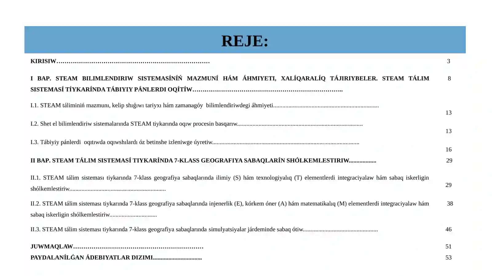 7-klass geografiyasın oqıtıwda STEAM tálim sistemasınan paydalanıw 2