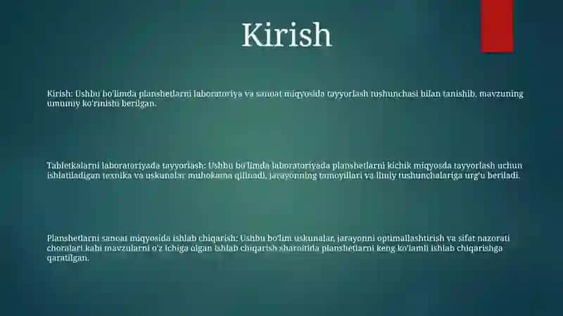 Tоmizg’Ilаrni Lаbоrаtоriya Vа Ishlаb Chiqаrishni Tаyyorlаsh 2