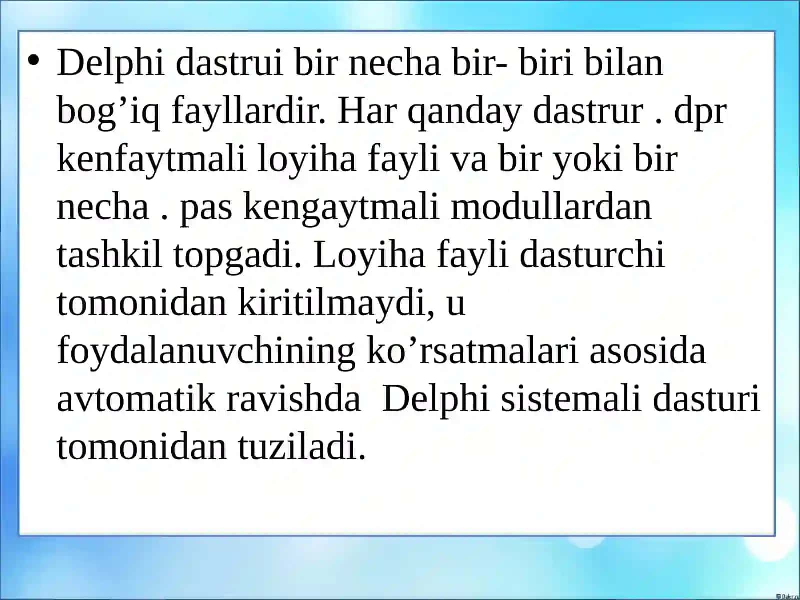 Delphi dasturining tuzilmasi ( loyihasi) 2