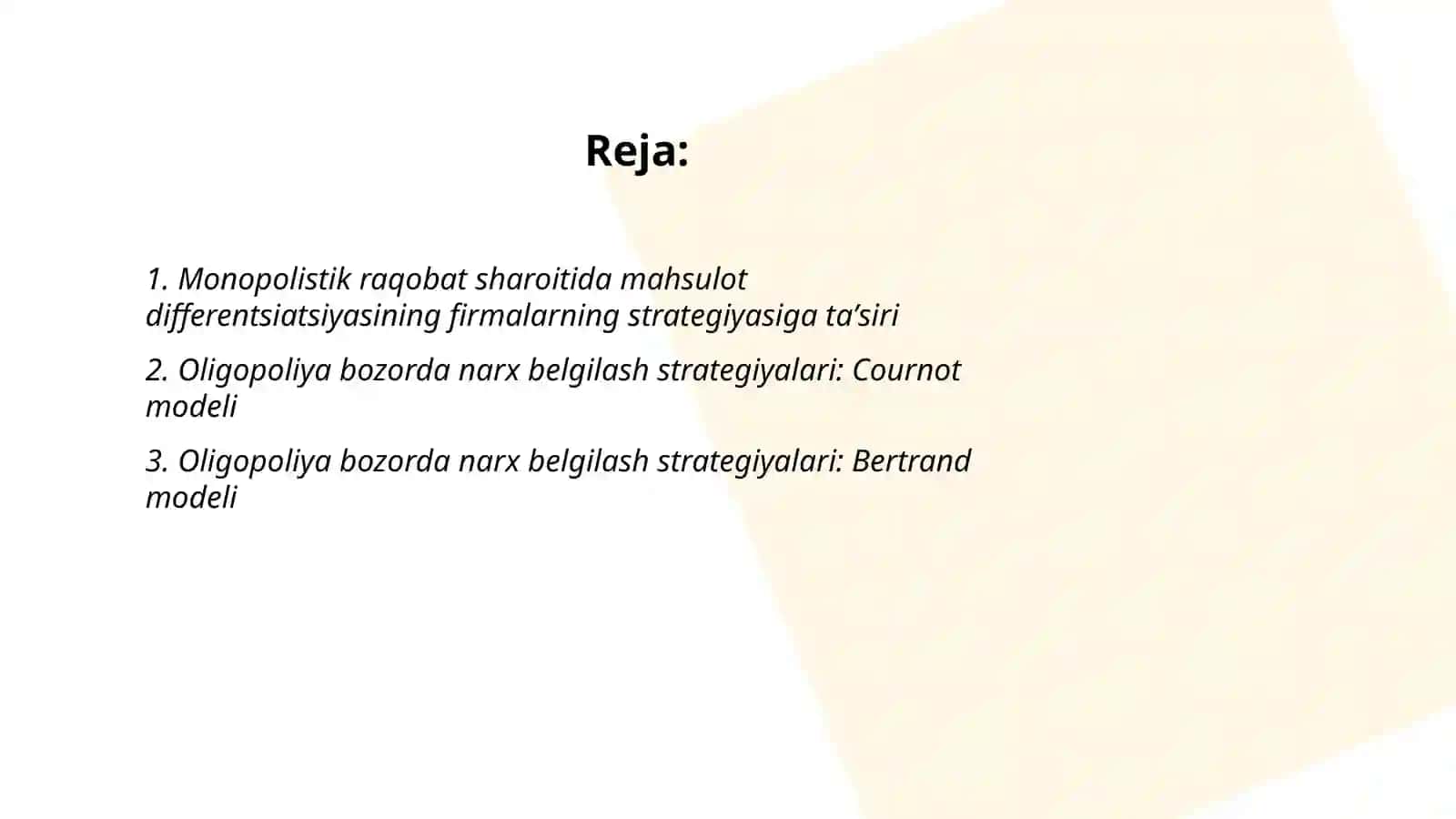 Raqobatlashgan nomukammal va oligopoliya bozordagi kirmalar faoliyati 2
