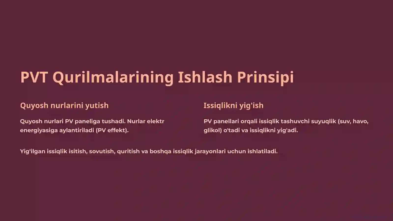 Gibrid Fotovoltaik-Issiqlik Qurilmalari 2