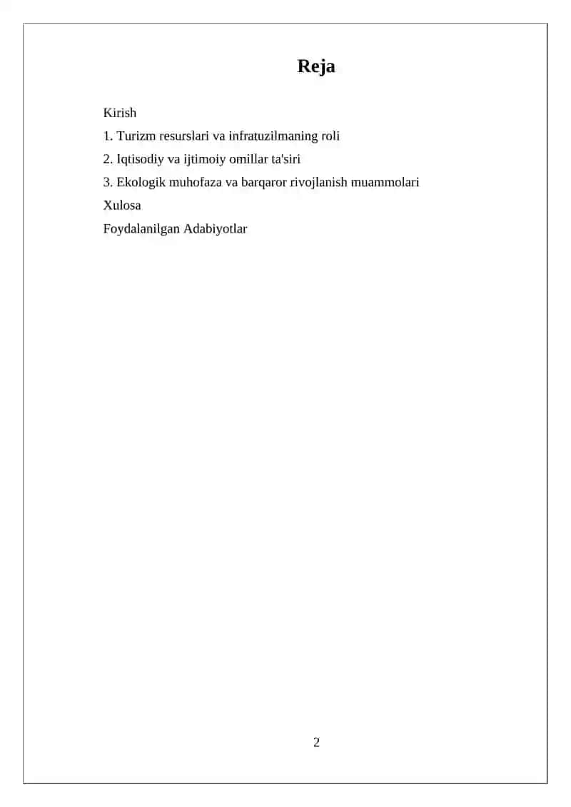 Turizmni Rivojantirish Omillari 2