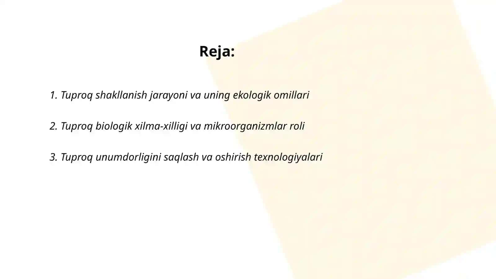 Tuproq ekologiyasi va yer resurslaridan oqilona foydalanish 2