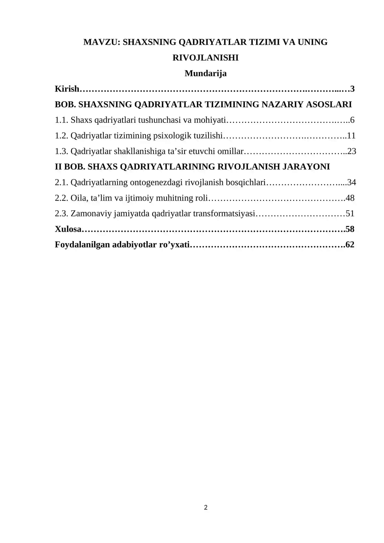 Shaxsning qadriyatlar tizimi va uning rivojlanishi 2