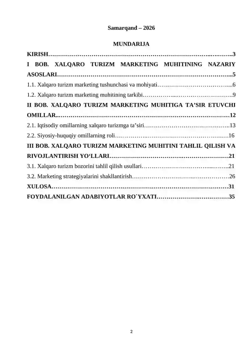 Xalqaro Turizm Marketing Muhitini Oʻrganish 2