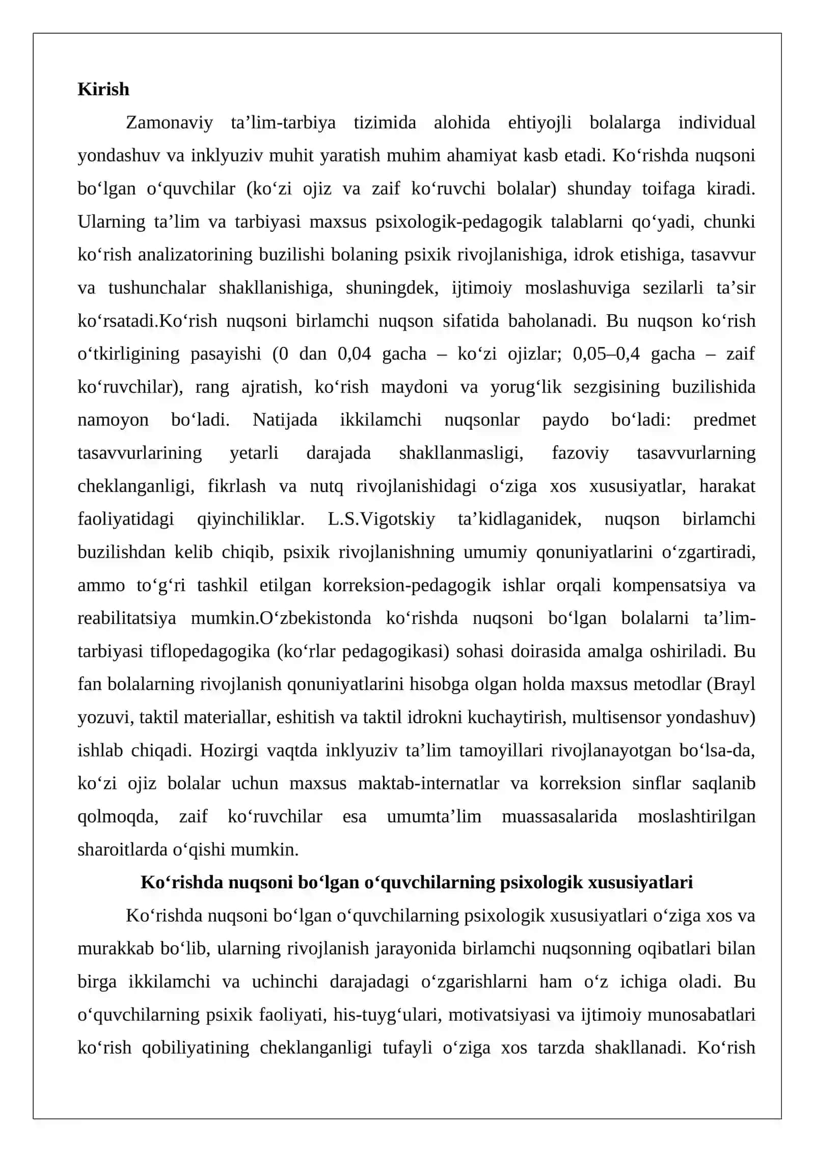 Ko‘rishda nuqsoni bo‘lgan o‘quvchilarni tarbiyalashning psixologik va pedagogik talablari 2