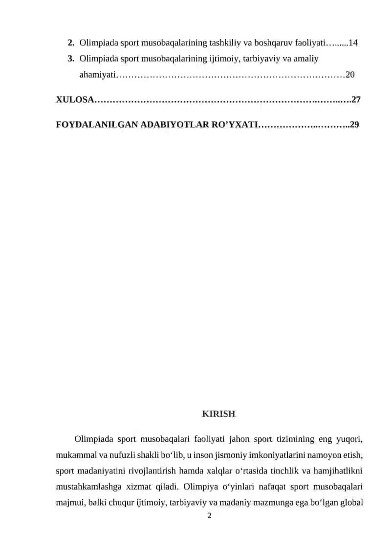 Olimpiada sport musoboqalari faolyati 2