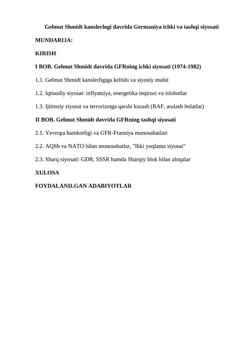 Gelmut Shmidt kanslerlogi davrida Germaniya ichki va tashqi siyosati 2