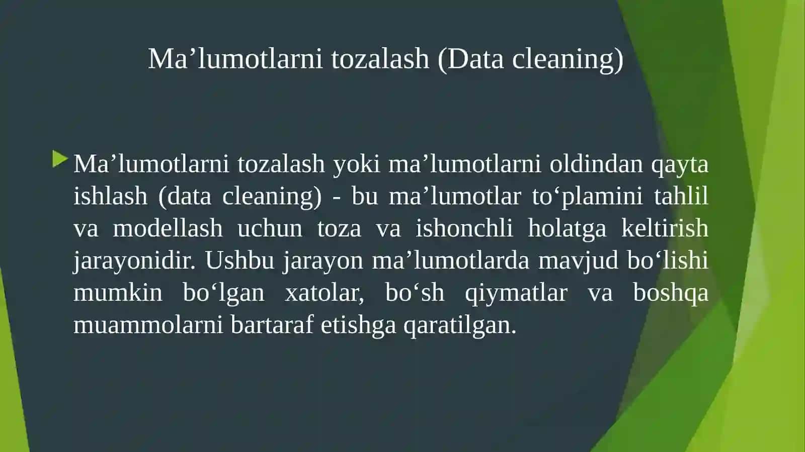 Ma'lumotlarni tozalash (Data cleaning) 2
