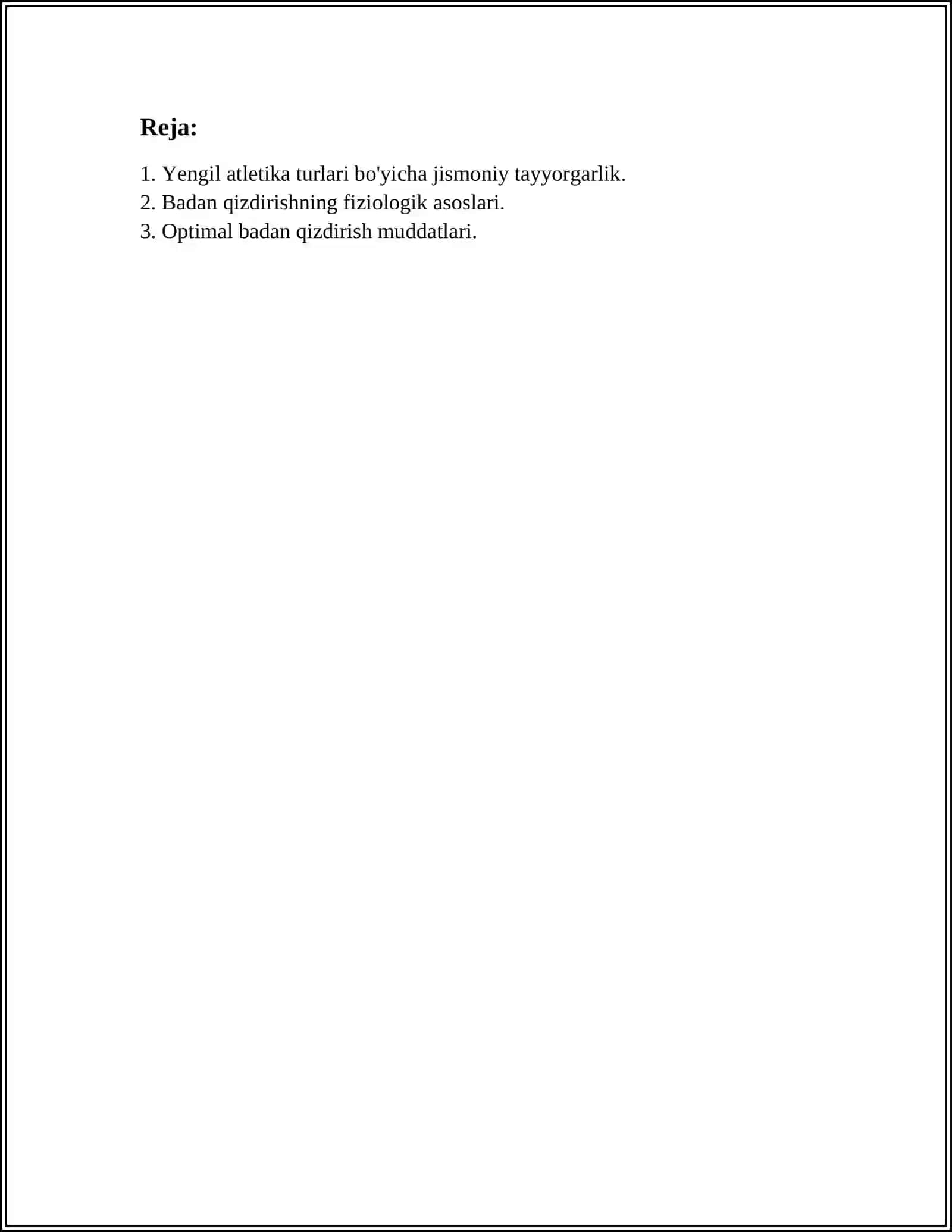YENGIL ATLETIKA MASHGʻULOTLARI UCHUN OPTIMAL BADAN QIZDIRISH MASHQLARI TIZIMINI ISHLAB CHIQISH 2