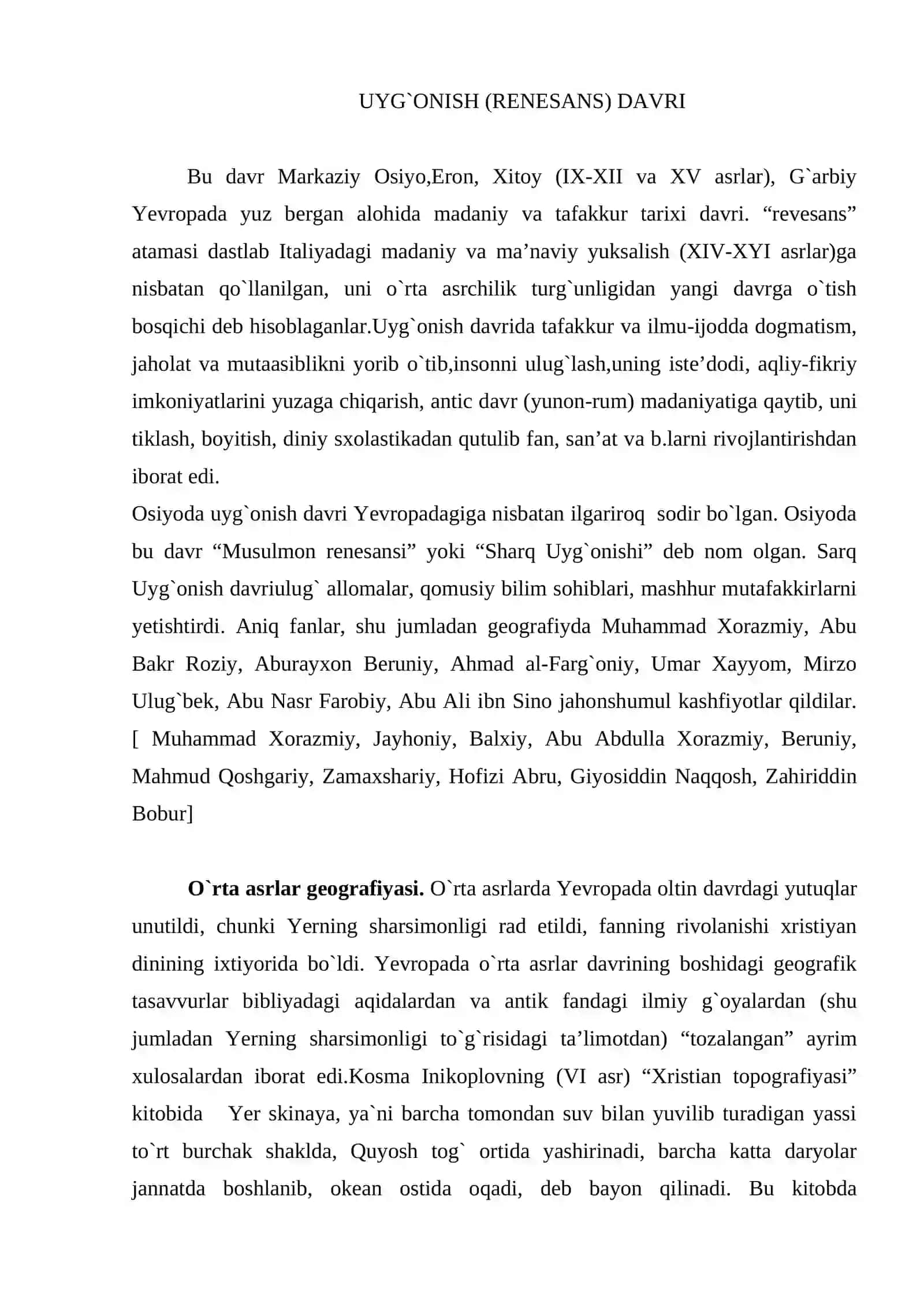 O`rta asr va buyuk geografik tadqiqotlarga tayyorgarlik davri geografiyasi (II – XV asrlar) 2