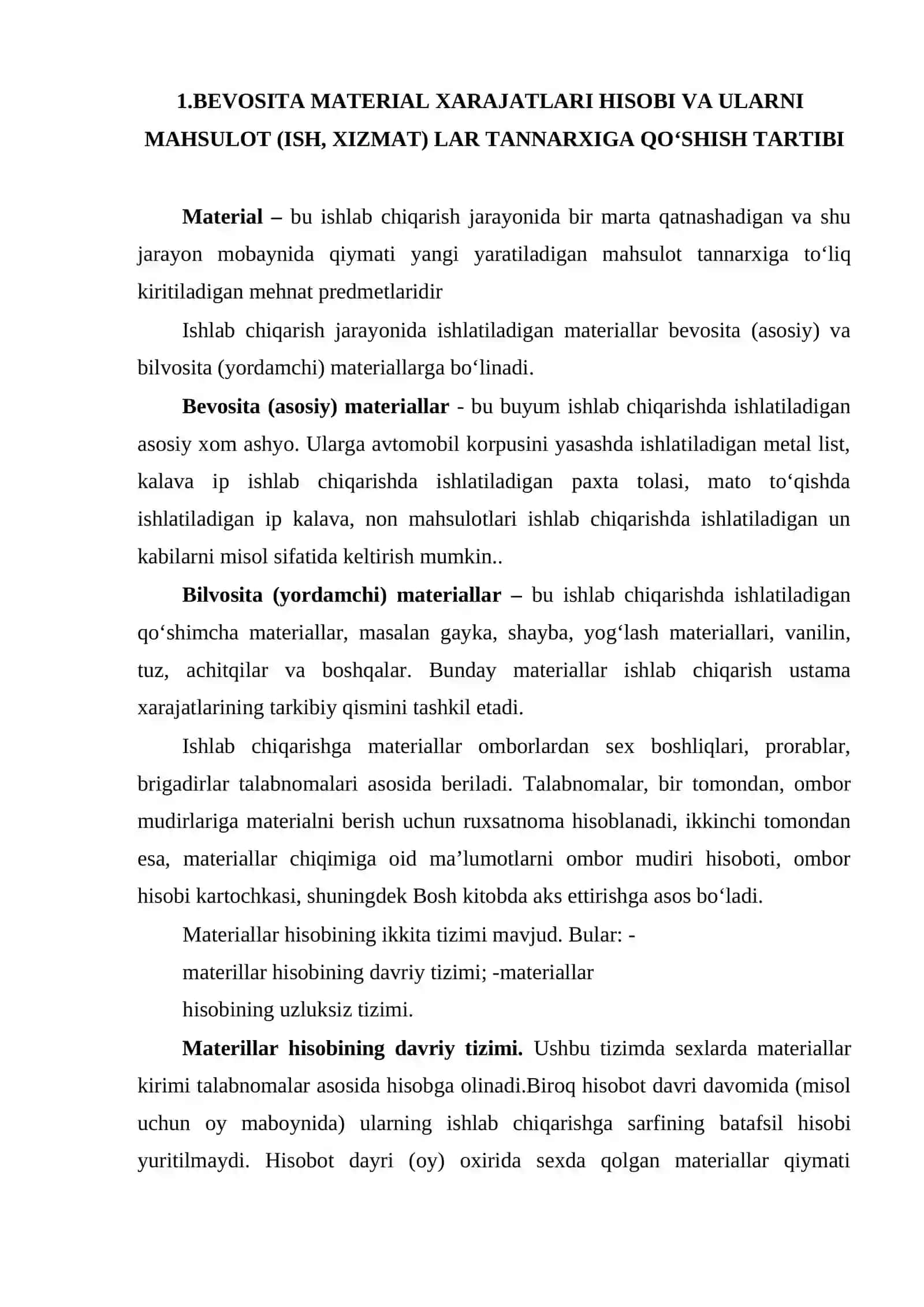 Bevosita material xarajatlari hisobi va ularni mahsulot (ish, xizmat)lar tannarxiga qo‘shish tartibi 2