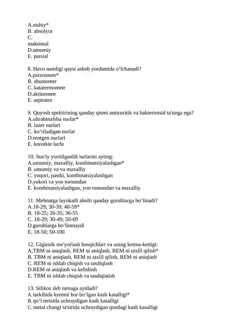 1000 talik test Mehnat muhofazasi va tehnika havfsizligi fanidan 2025 2