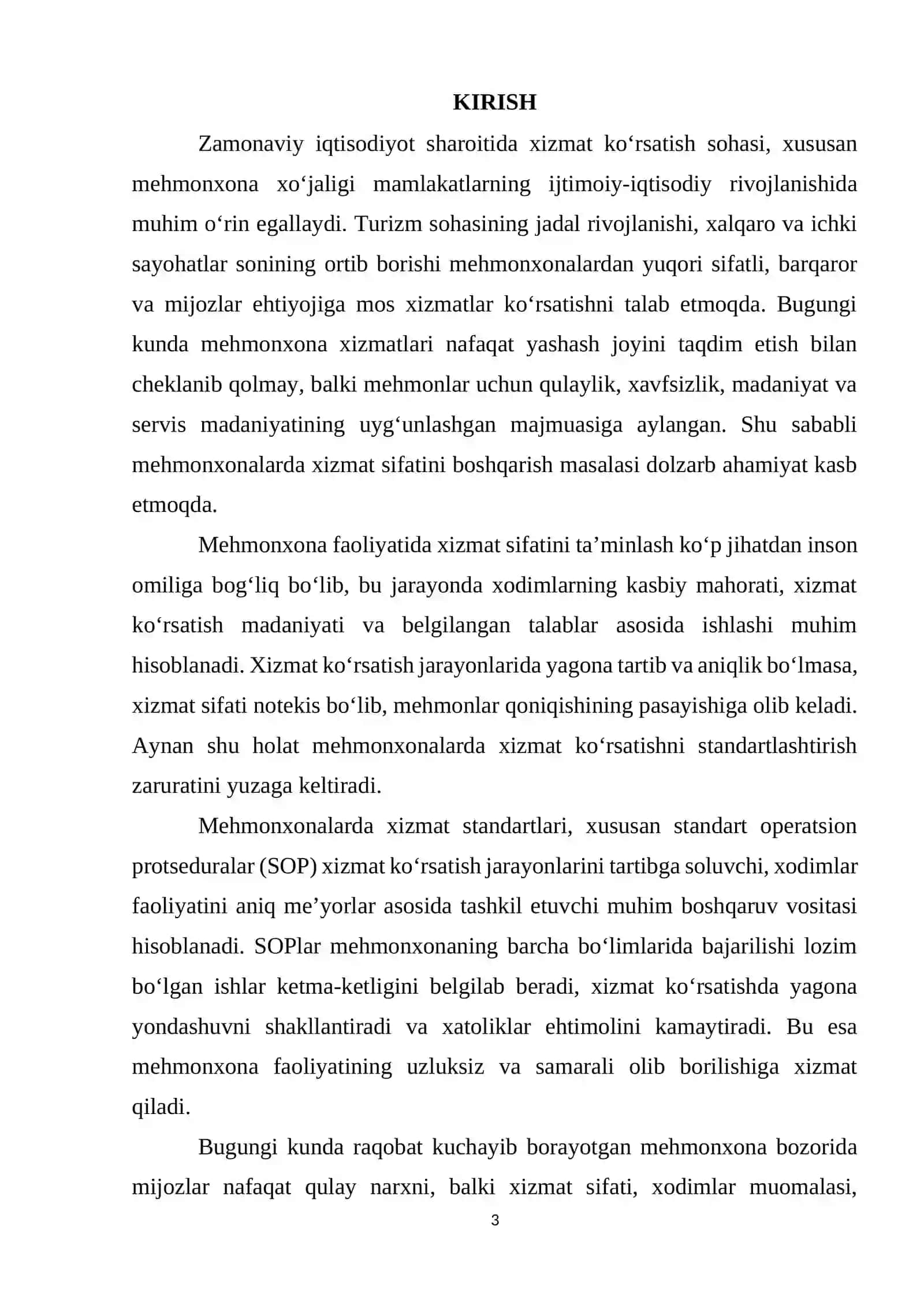 Mehmonxonalarda xizmat standartlari (SOP)ni ishlab chiqish va joriy etish 2