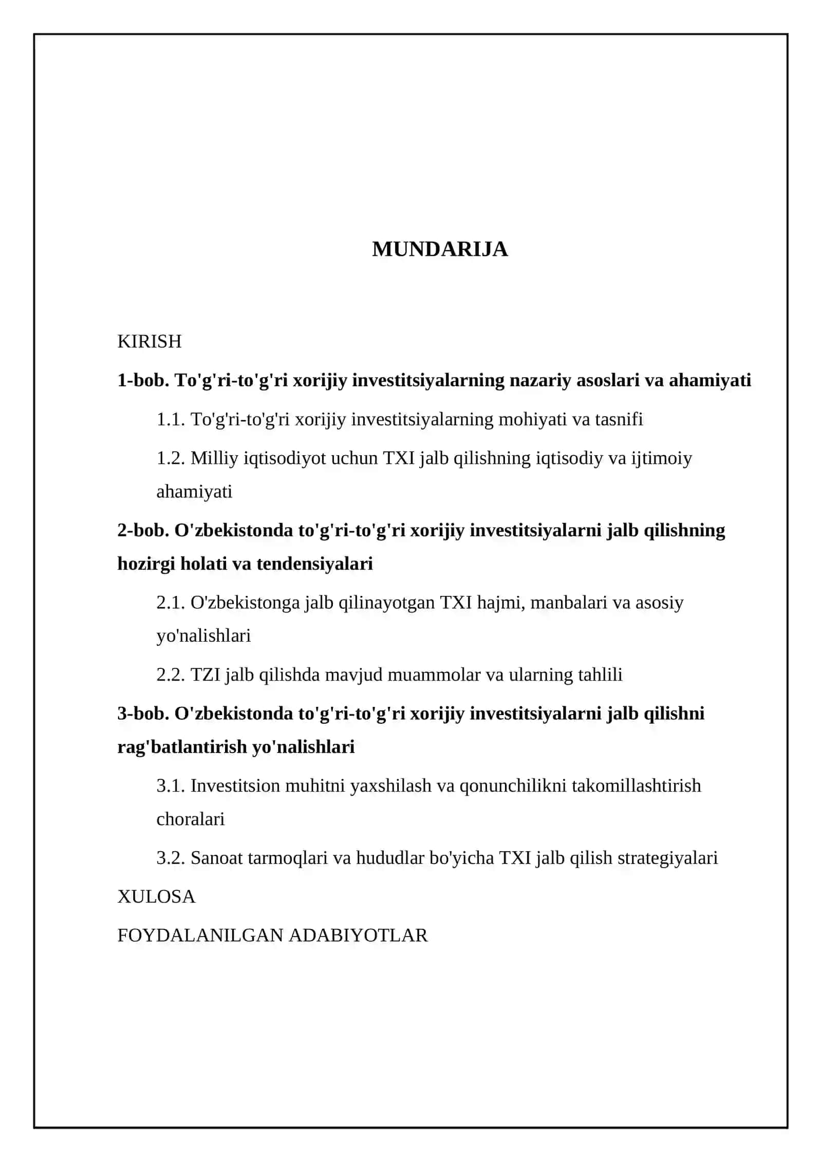 Milliy iqtisodiyotga to’gri-to’gri xorijiy investitsiyalarni jalb qilish yo’nalishlari 2