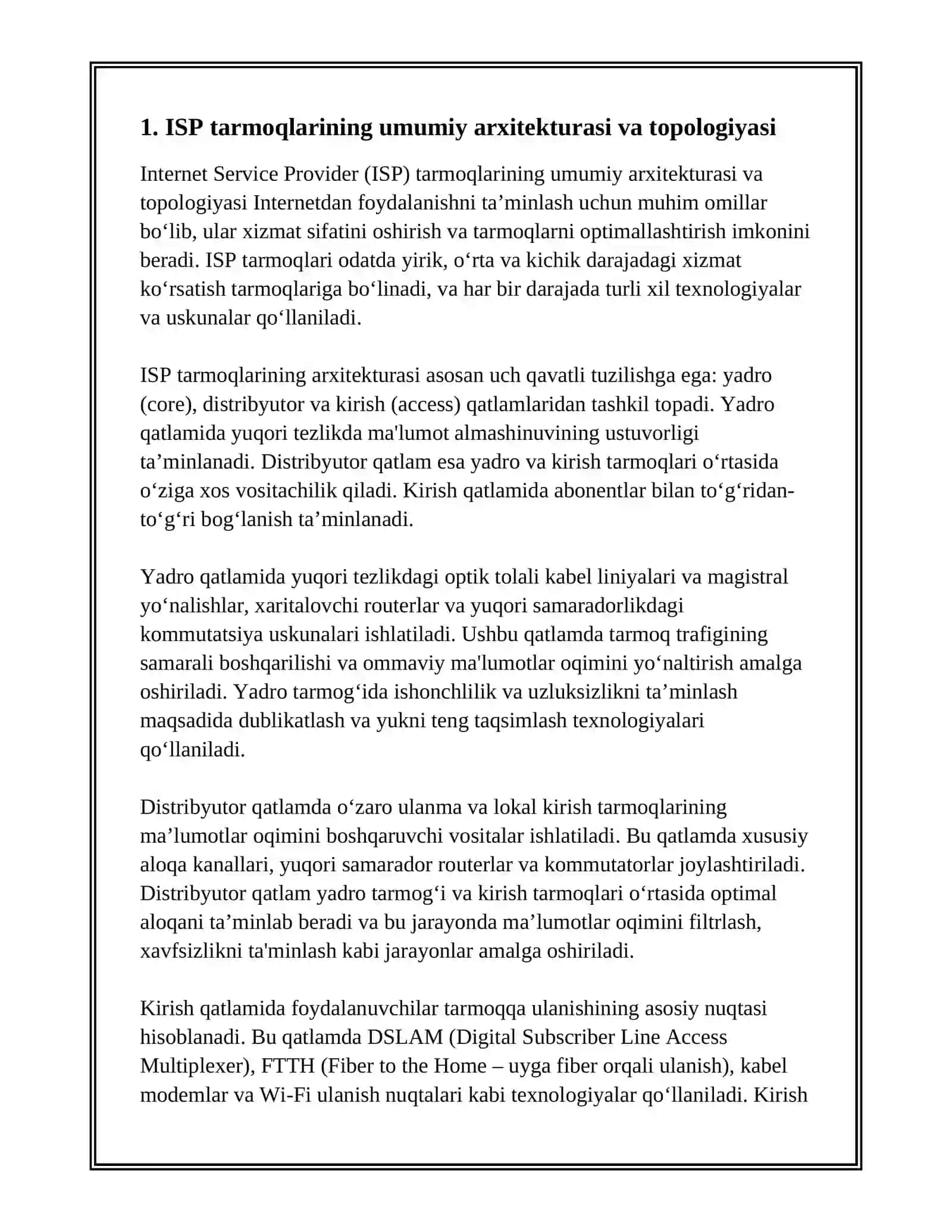 ISP tarmoqlarining umumiy arxitekturasi va topologiyasi 2