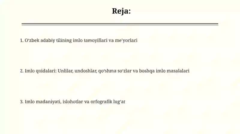 Imlo tamoyillari. O'zbek adabiy tili me'yorlari 2