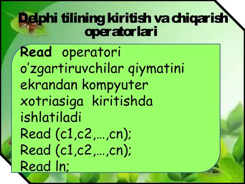 Delphi dasturlash tilining operatorlari 2
