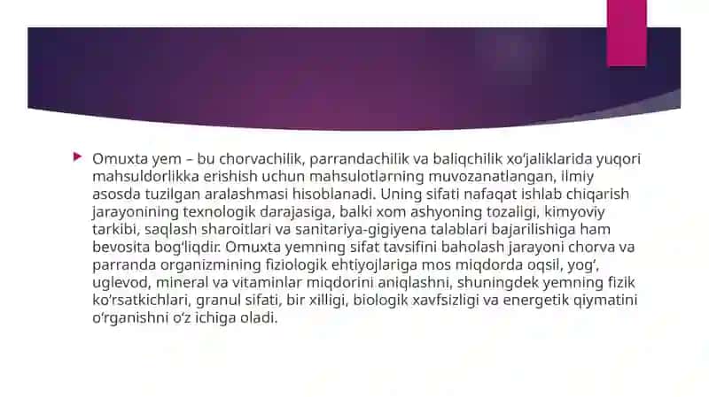 Omuxta yem sifat tavsifini baholash 2
