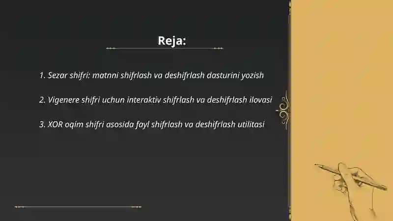 Shifratorlar va deshifratorlarning amaliy dasturlari 2