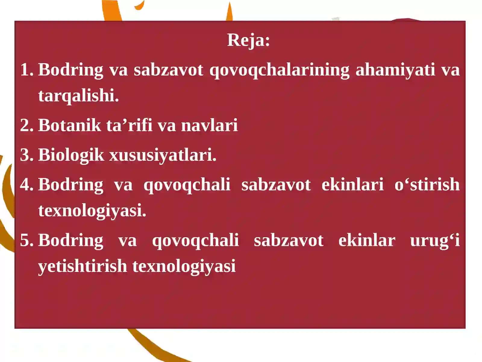 Bodring va qovoqchali sabzavot ekinlari yetishtirish texnologiyasi 2