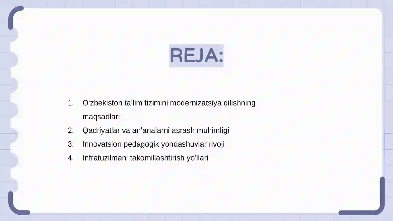 Oʻzbekiston Respublikasi taʼlim tizimini modernizatsiyalashtirishning qadriyatlari yoʻnalishlari 2