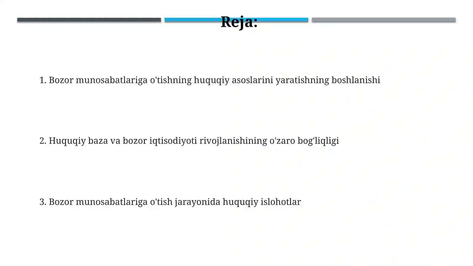 Bozor munosabatlarining o'tishining huquqiy asoslarining yaratilishi 2