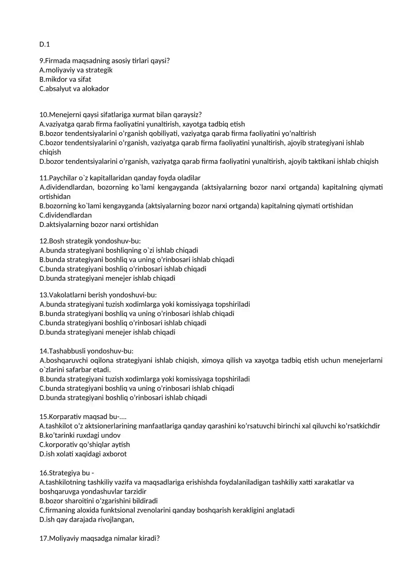 Yangi faoliyat boshlanayotgan firma strategiyasi 2