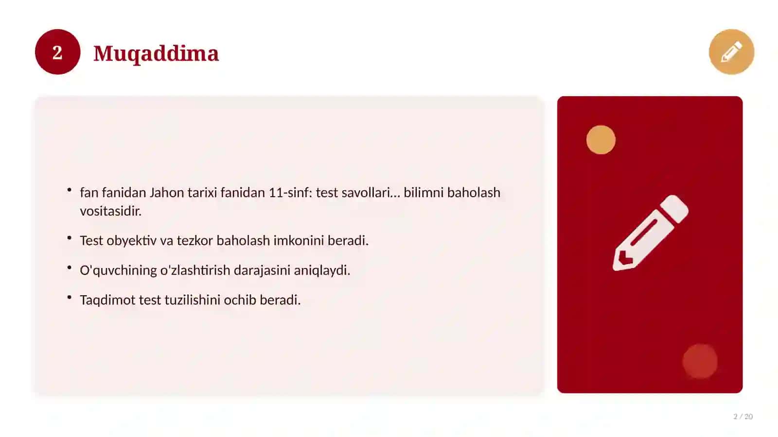 Jahon tarixi fanidan 11-sinf: test savollari to'plami 2