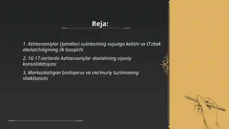 O'zbek davlatchiligining tarixiy bosqichlari (O'zbekiston hududidagi Ashtarxoniylar davlati tarixi misolida) 2