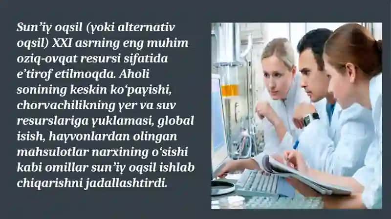 Sunʼiy oqsil ozuqa moddalarining ishlab chiqarilishi va kelgusidagi imkoniyatlar 2