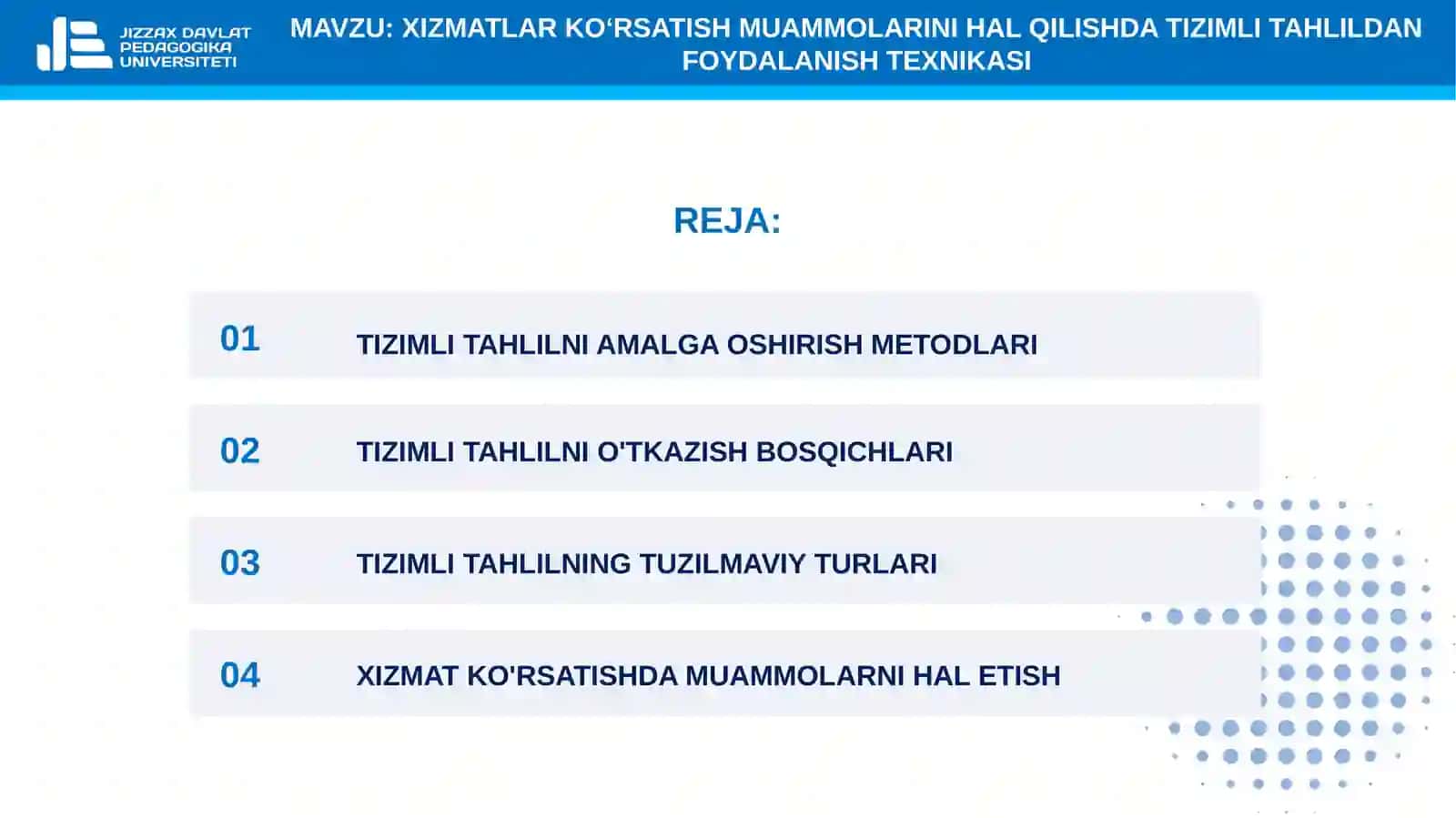 6-mavzu. Xizmatlar ko‘rsatish muammolarini hal qilishda tizimli tahlildan foydalanish texnikasi 2