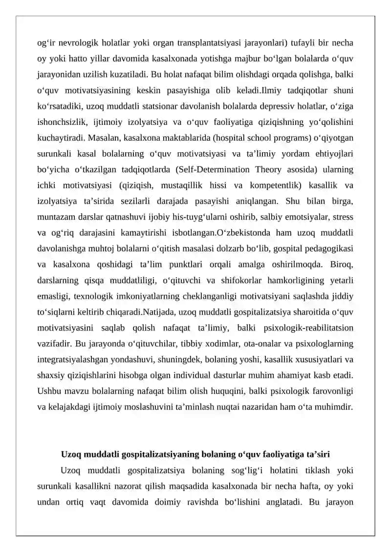 Uzoq muddatli gospitalizatsiya holatida o‘quv motivatsiyasini saqlab qolish 2