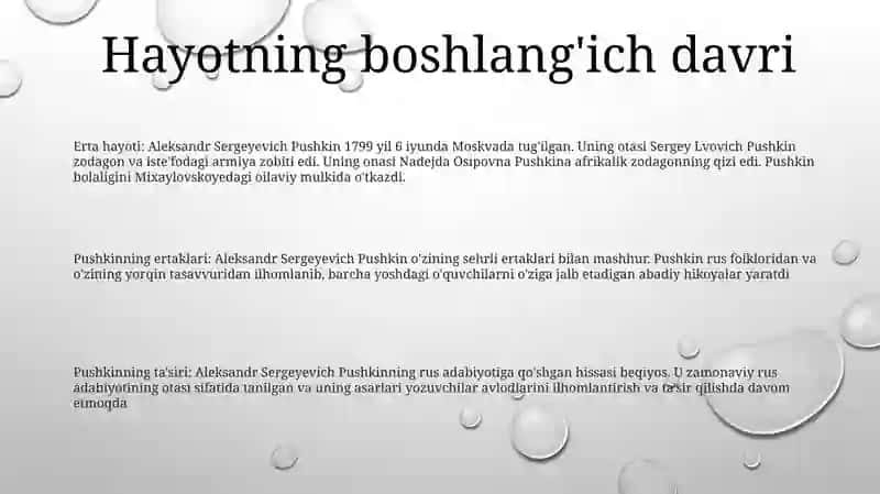 Aleksandr Sergeyevich Pushkinning BolalargaAtalganAsrlari 2