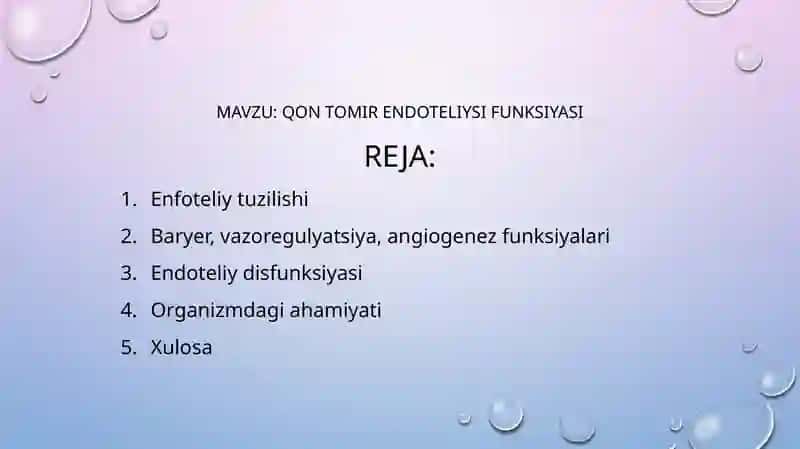 Qon tomir endoteliysi funksiyasi. Gistalogiya 2