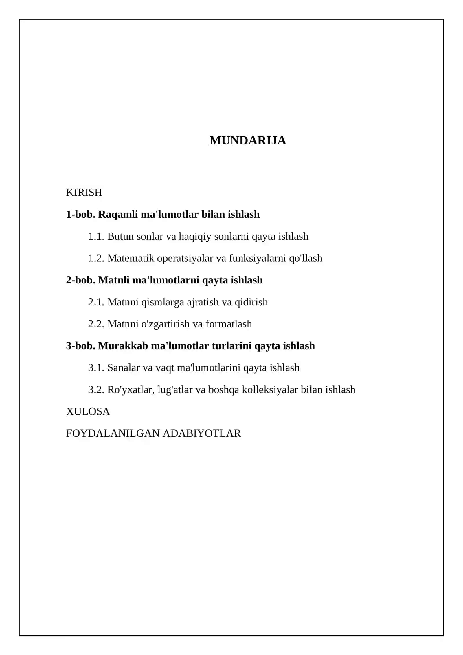 Ma'lumotlarning har xil turlarini qayta ishlashga oid masalalar yechish 2