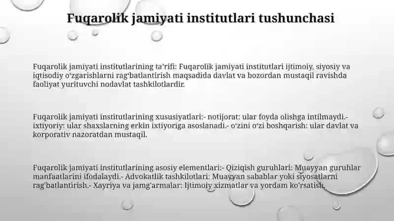 Fuqarolik Jamiyati Institutlari Tushunchasi, Belgilari, Tarkibiy Elementlari 2