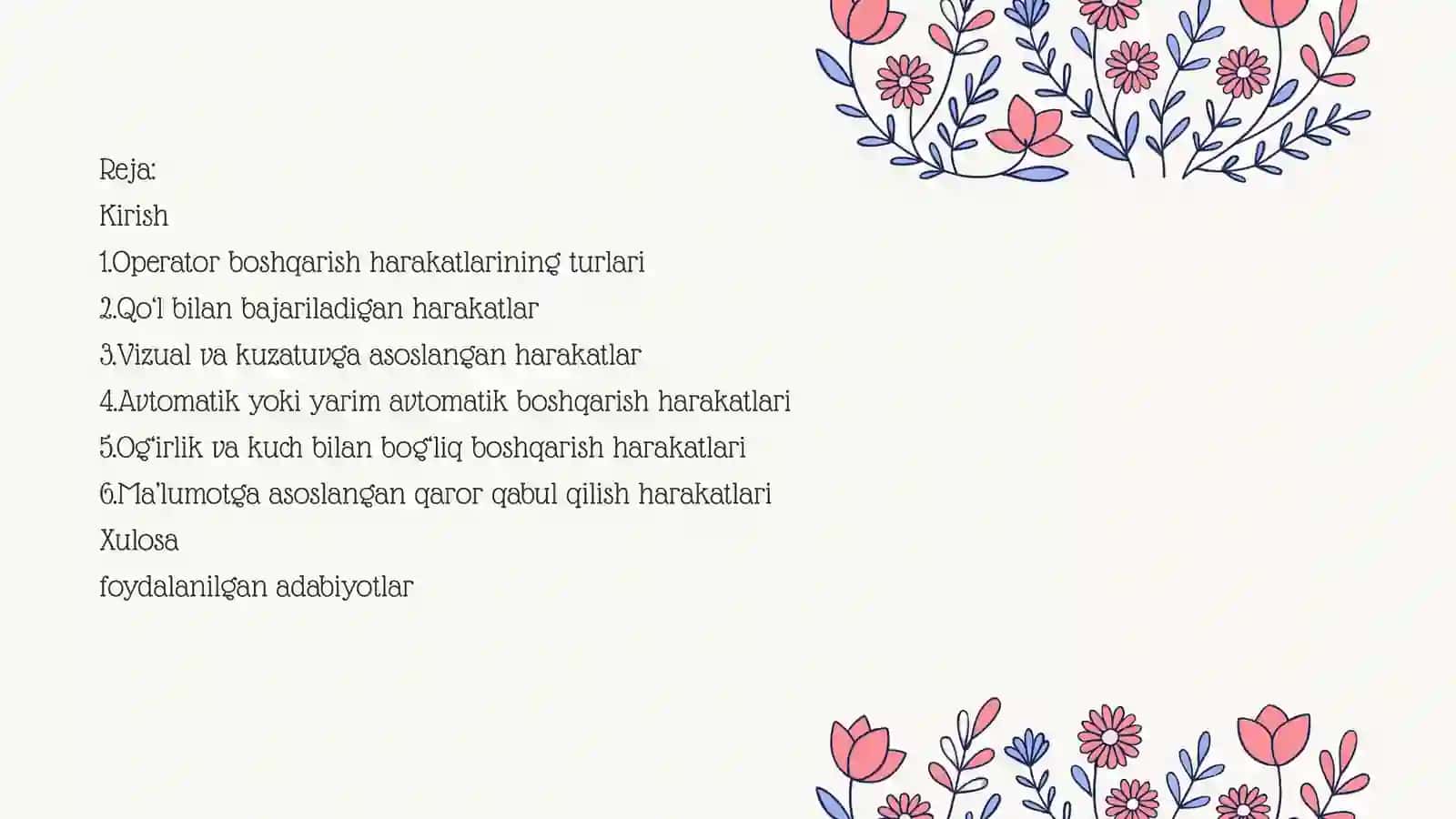 Operator boshqarish harakatlarining turlari 2