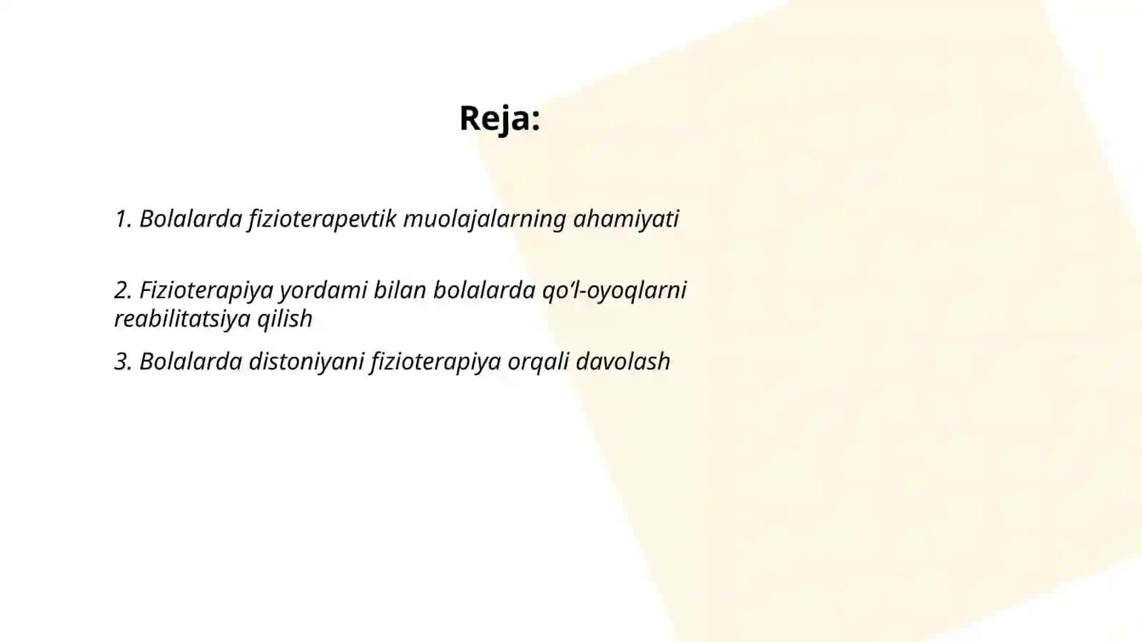 Bolalarda fizioterapevtik omillarni qo'llash. Reablitatsiya 2