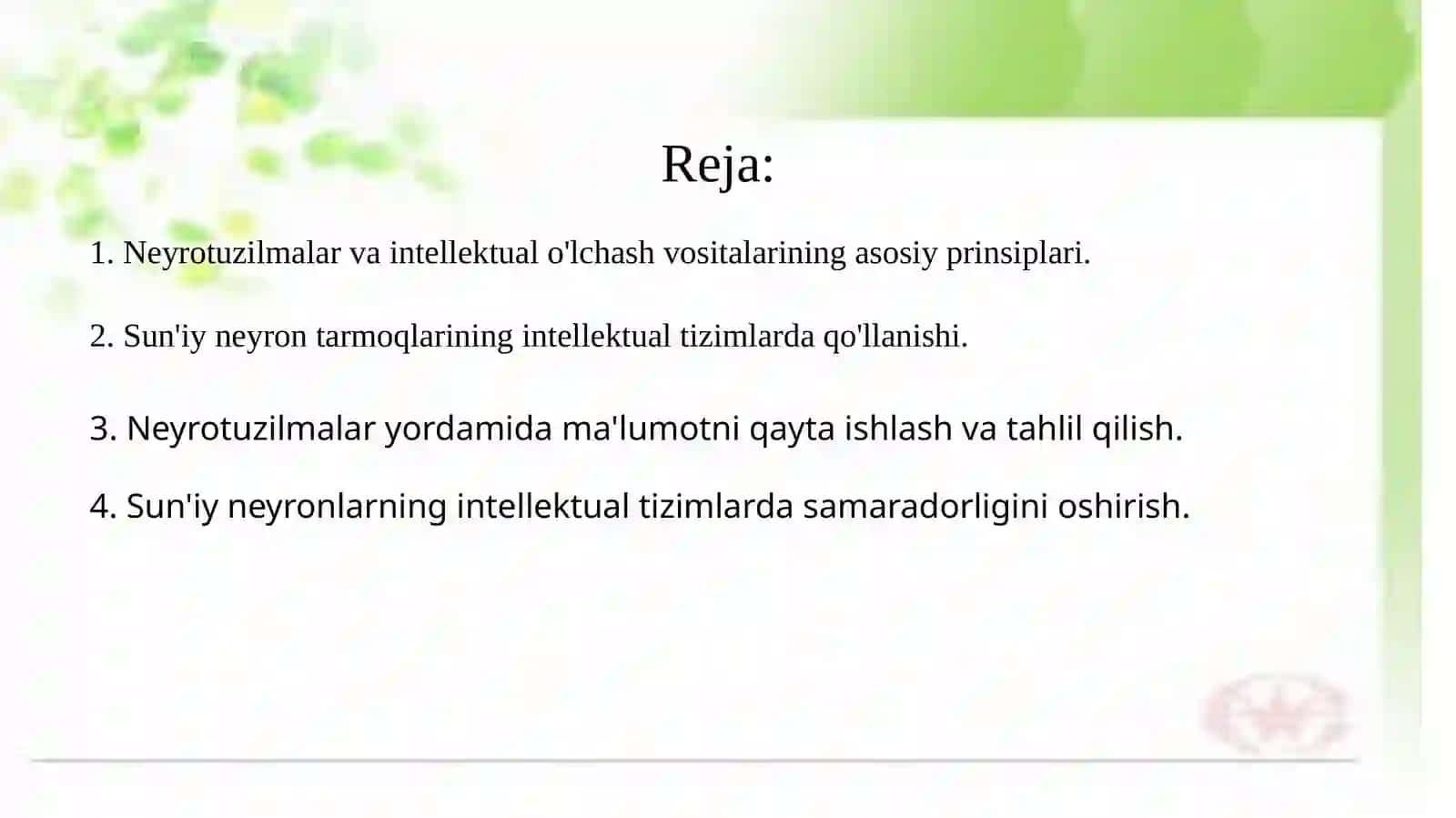 Intellektual o'lchash vositalaridan neyrotuzilmalarni qo'llash 2