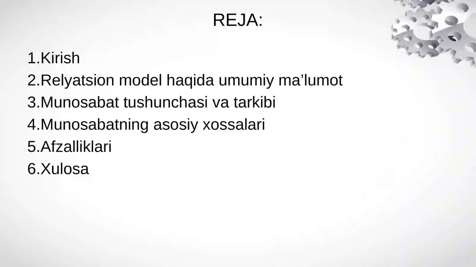 Relyatsion modelda munosabat tushunchasi va asosiy xossalari 2