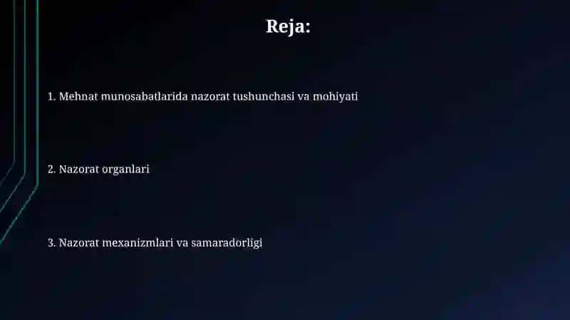 Mehnat munosabatlarida nazorat tushunchasi va mohiyati nazorat organlari 2