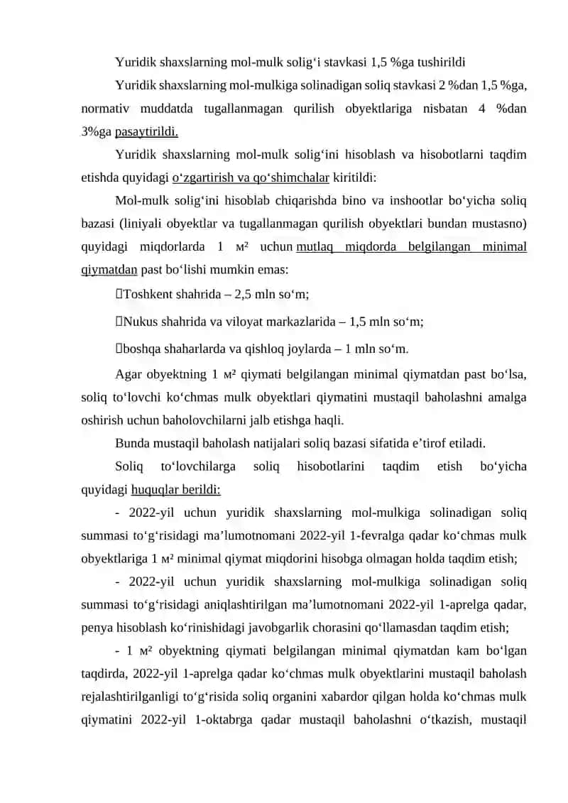 Yuridik shaxslar mol-mulkiga soliq bo'yicha imtiyozlar 2