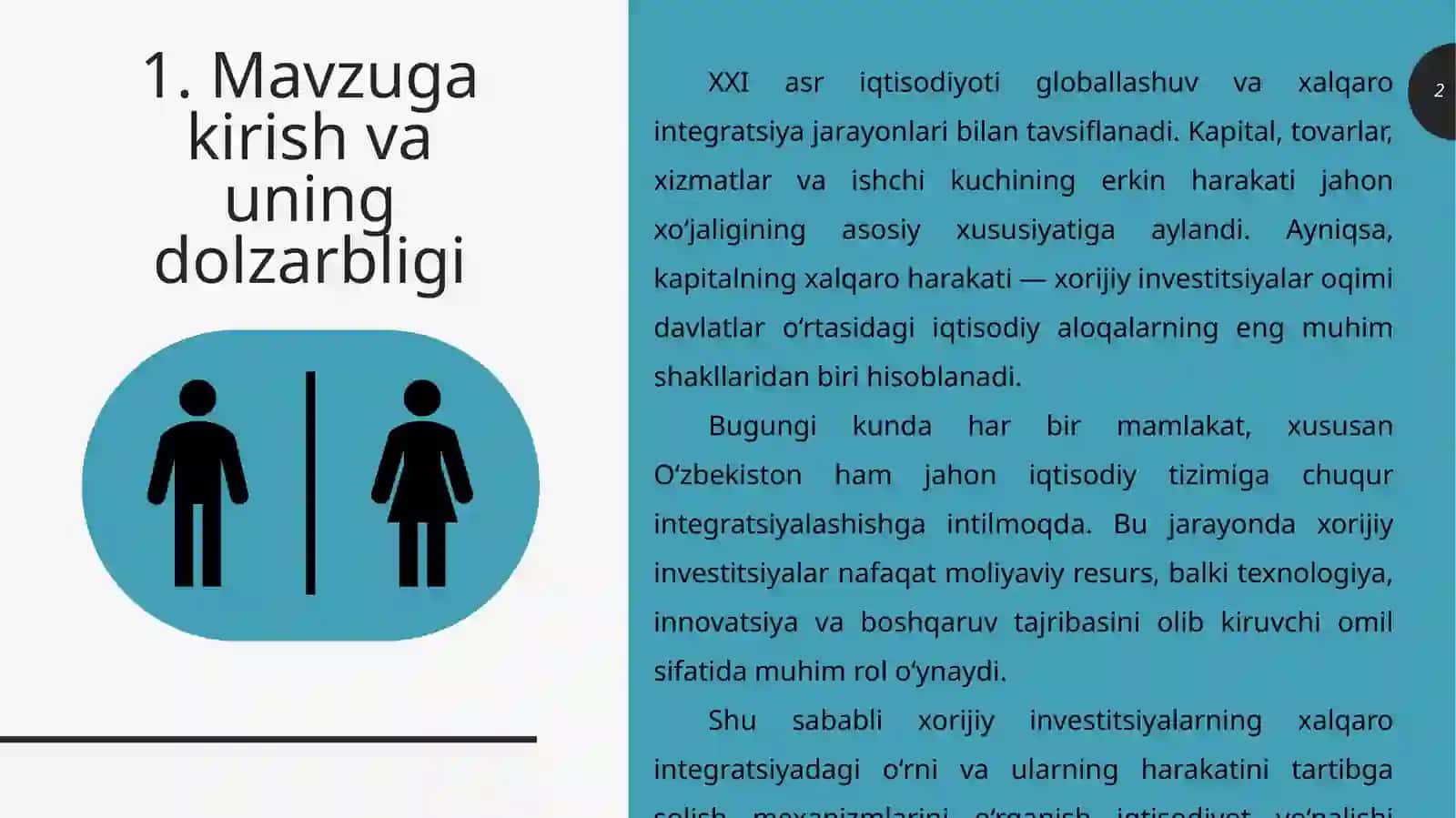 IQTISODIYOTNING XALQARO INTEGRATSIYASIDA XORIJIY INVESTITSIYALARNING O‘RNI VA ULARNING XALQARO HARAKATINI TARTIBGA SOLISH 2