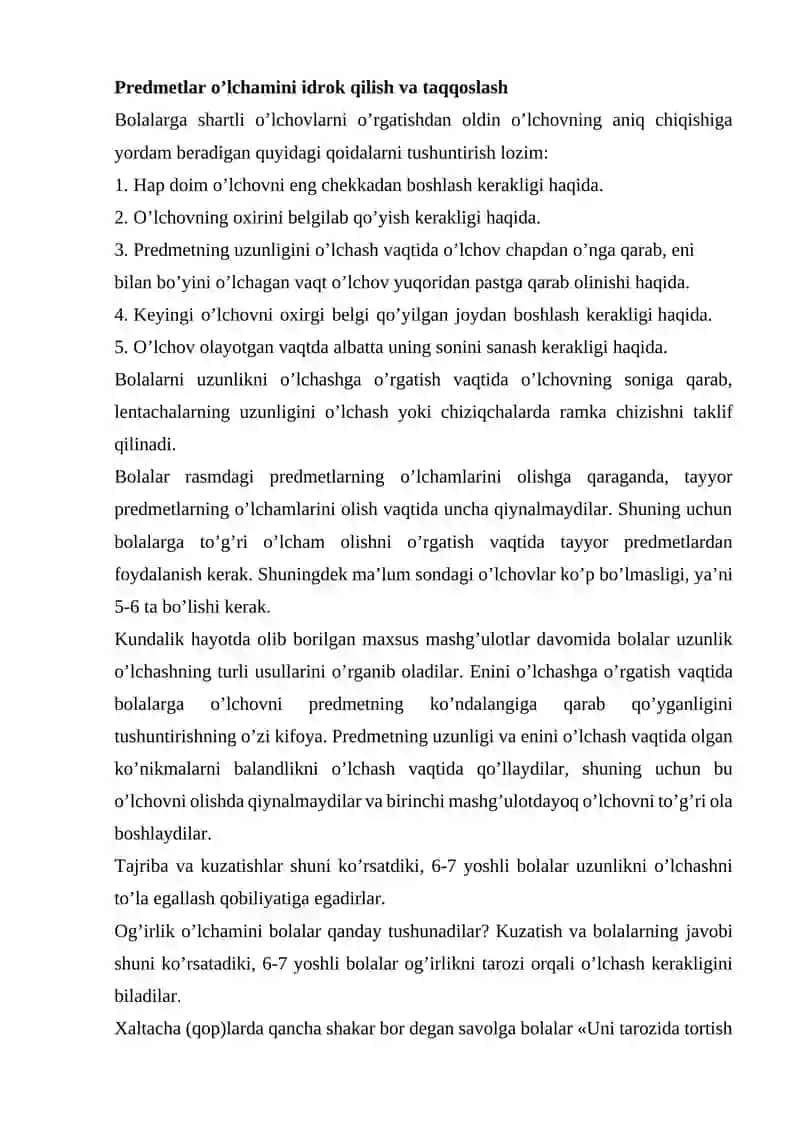 BOLALARNI SHARTLI OʻLCHOV BIRLIKLARI BILAN TANISHTIRISH 2