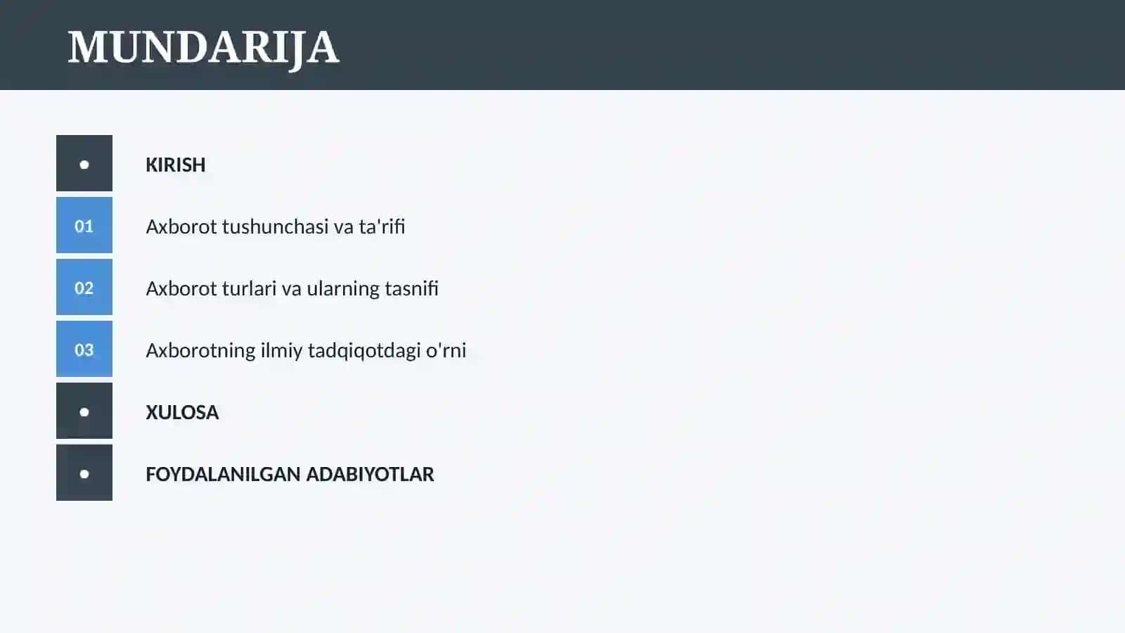 AXBOROT VA UNING TURLARI, FAN UCHUN AHAMYATI, XUSUSIYATLARI 2