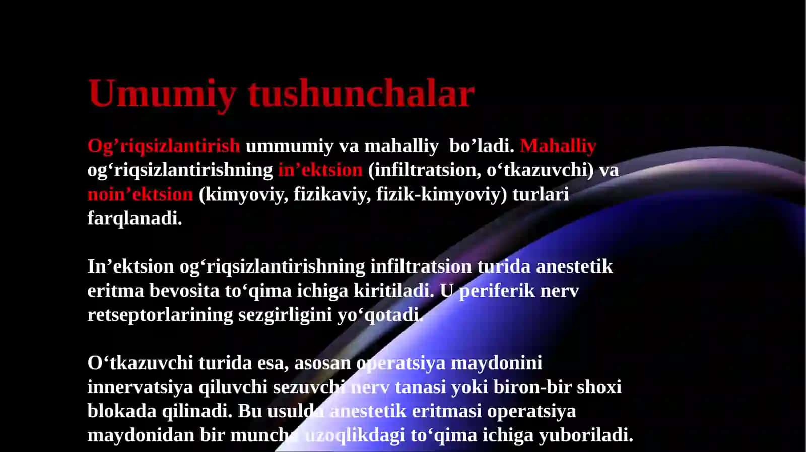 Yuqori jagʻ'da ogʻriqsizlantirish oʻtkazish usullari 2