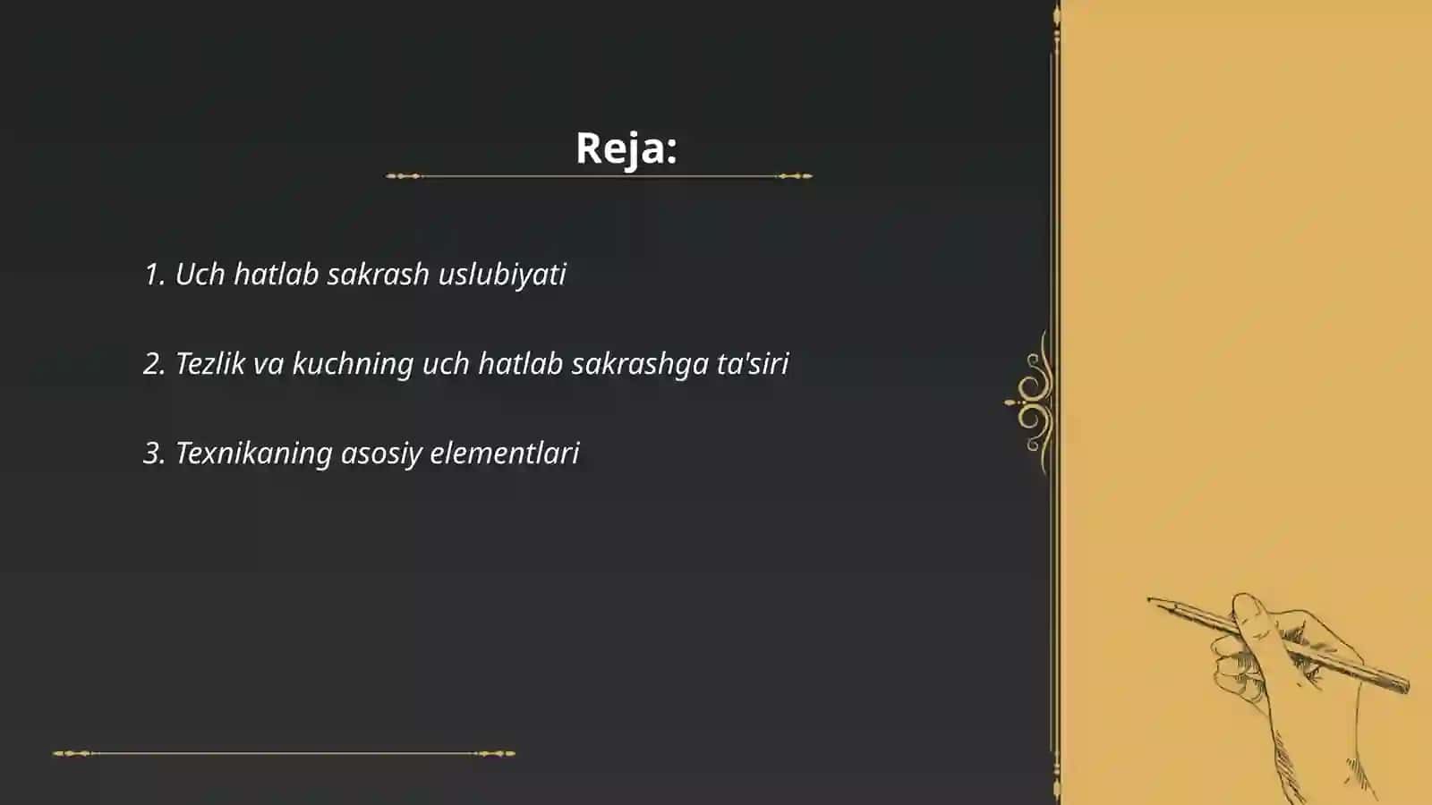 Uch hatlab sakrash texnikasi va uning fazalari oʻrgatish va takomillashtirish 2