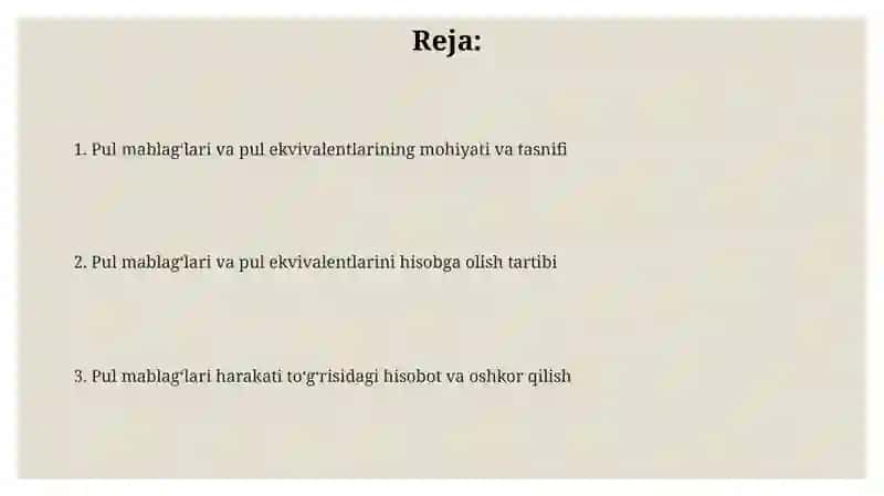 Boshgaschyotidagipulmablag'larivapulekvivalentlarninghisobi 2